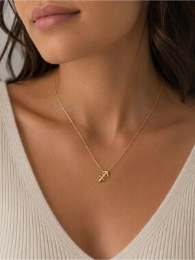 Sagittarius Zodiac Gold Plated Pendant Necklace - Approx. 18" Chain